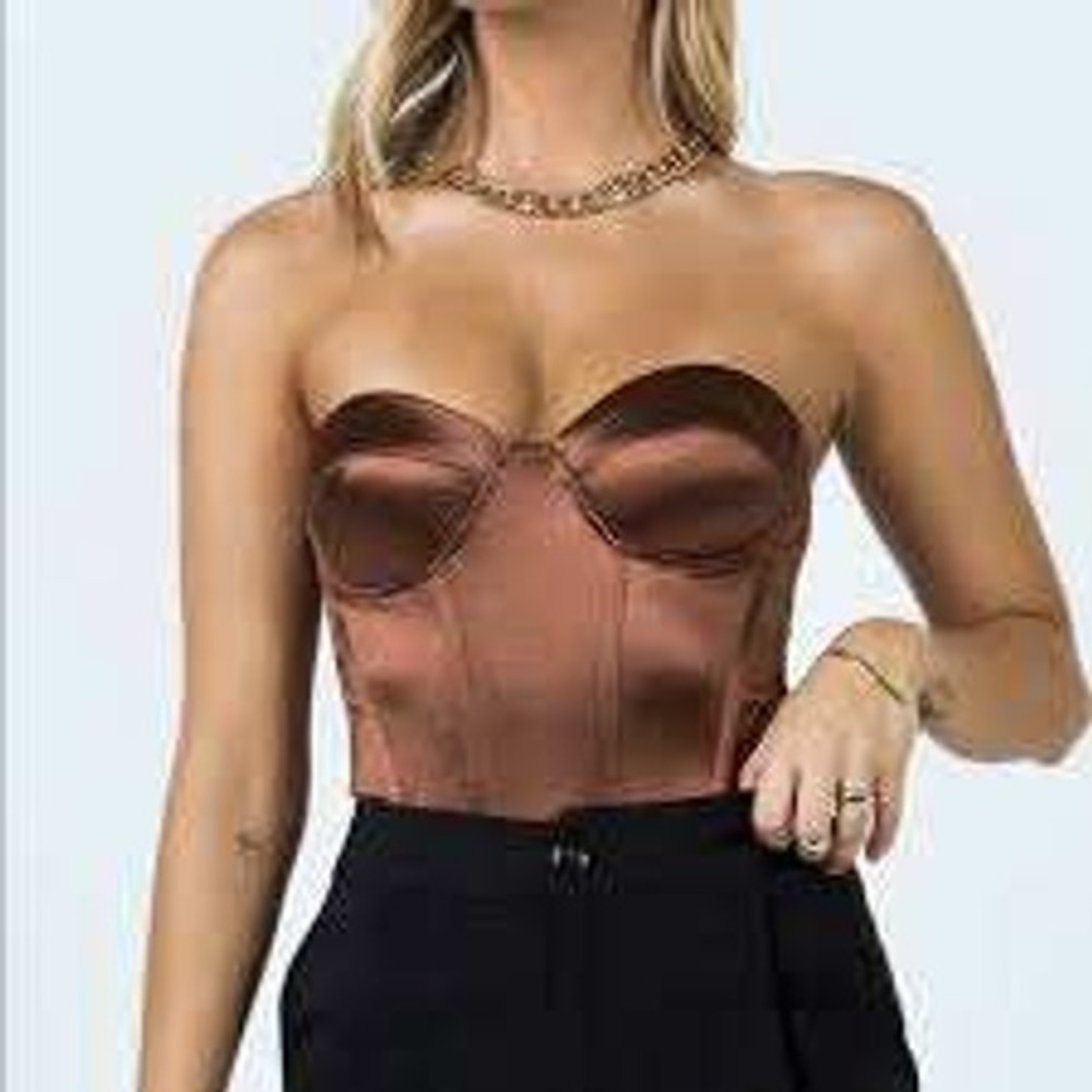 Princess‎ Polly Amora Bodysuit Brown Strapless Corset Satin Underwire US 4 NEW